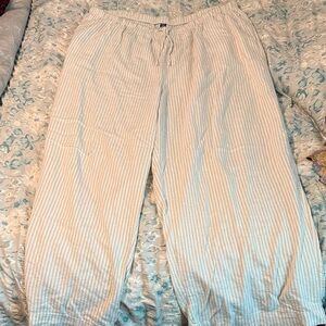 Old Navy Cream Striped Wide Leg Linen Pants
